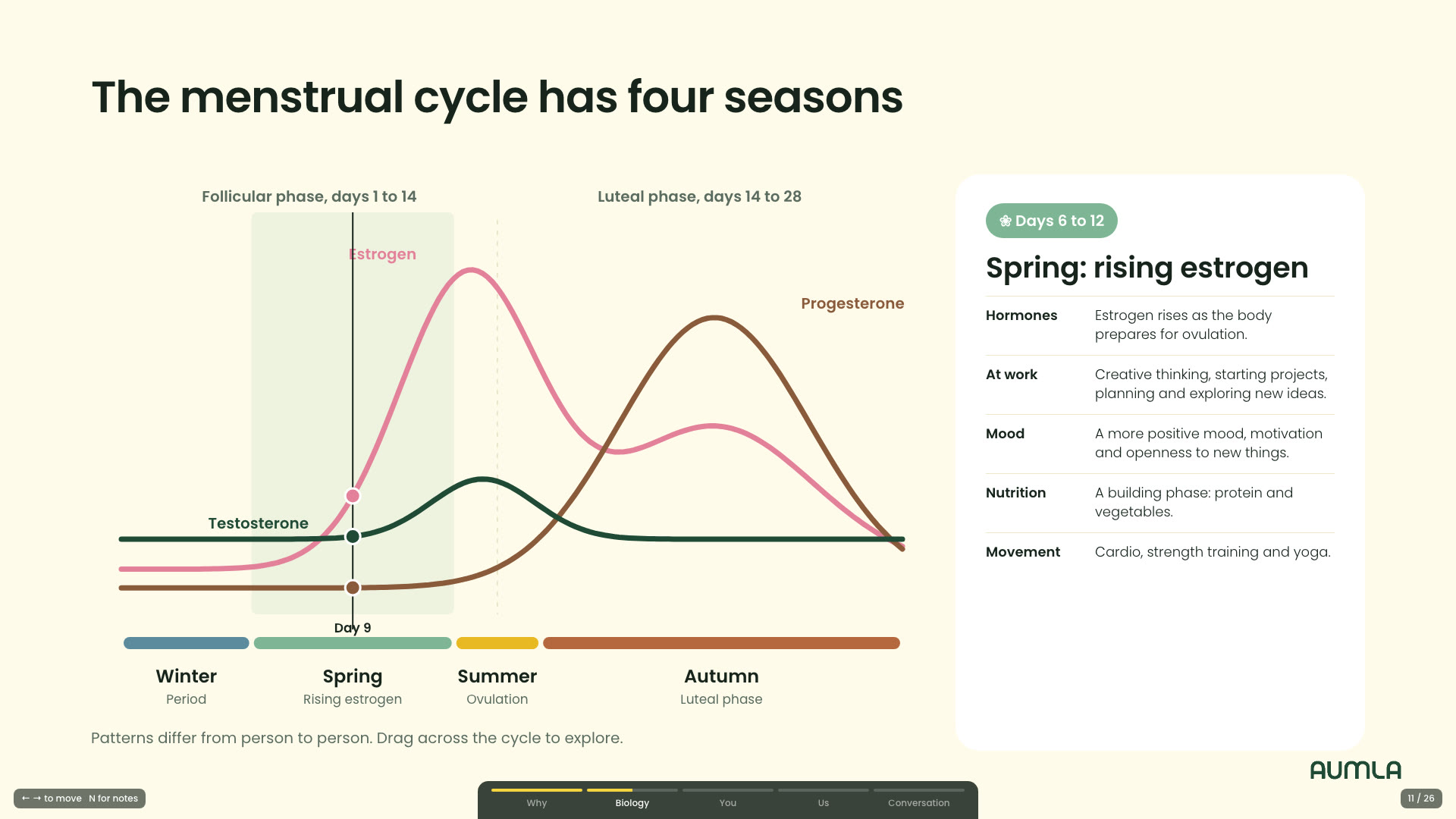 Interactive slide: the four seasons of the menstrual cycle